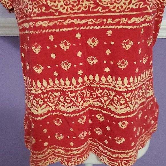 Lucky Brand Burnt Orange Boho Southwestern Roll Up Sleeves Modal Blend Shirt - Picture 4 of 8